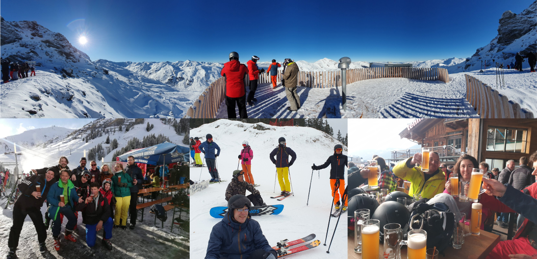 Gezellige wintersportgroep aan de après-ski